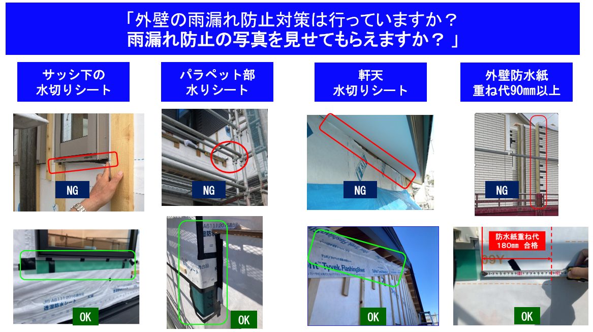 外壁の雨漏れ防止対策 NG/OK比較